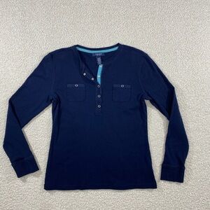 Chaps Dark Blue womans Long Sleeve Henley medium 100%cotton
